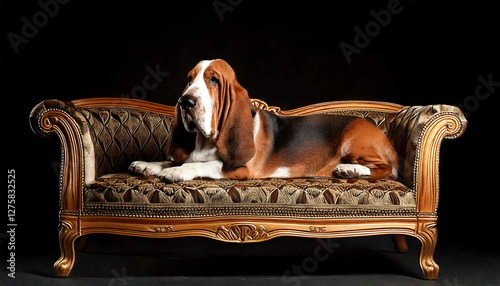 Basset artésien au repos sur fond noir