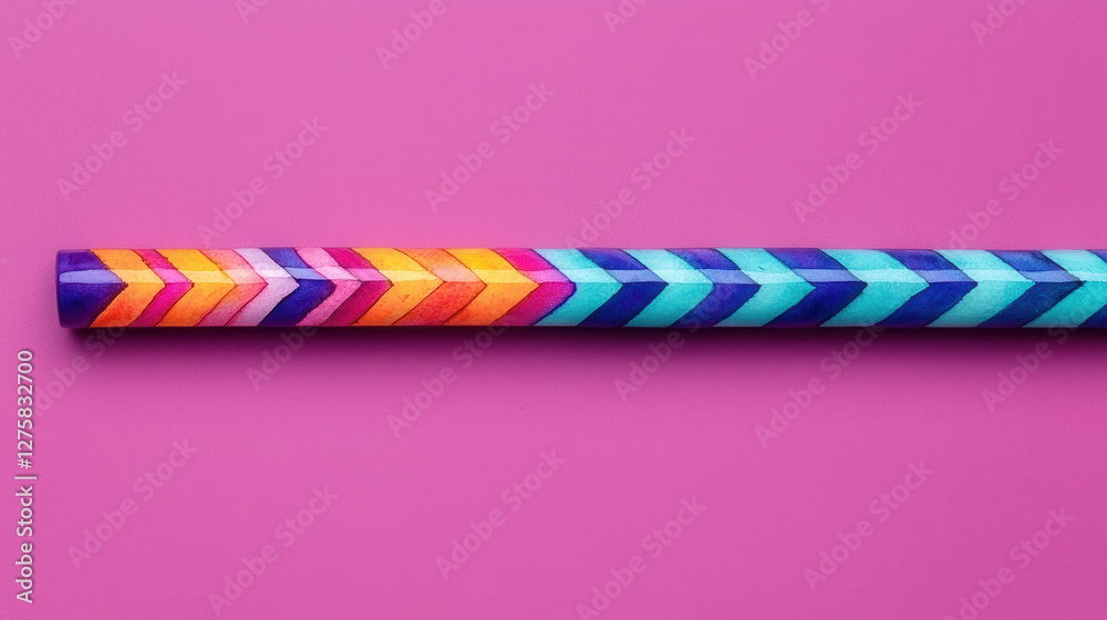 Fototapeta premium Colorful flute with vibrant geometric patterns on pink background