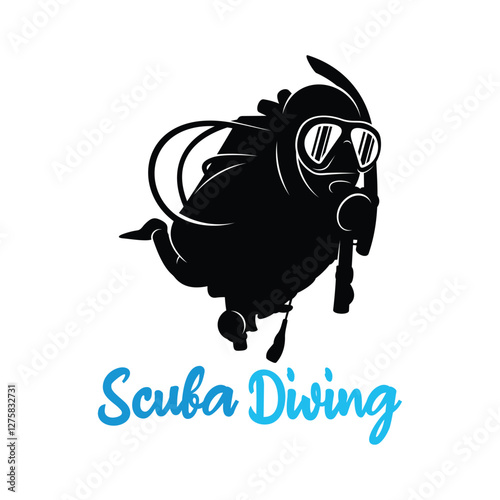 Vector illustration of divers in the deep sea. Scuba diving silhouette design
