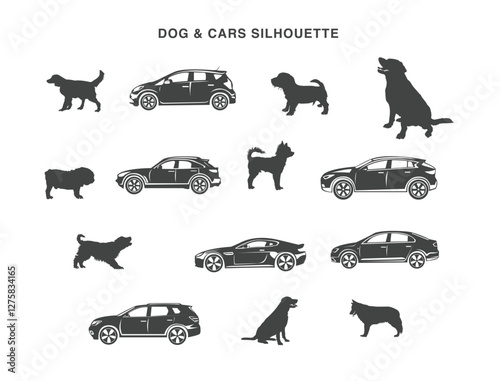dog and cars icons symbol silhouette vector design