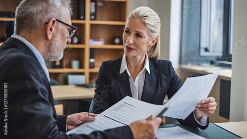 Serious Business People Reviewing Important Documents Financial Report Analysis Corporate Meeting Professional Teamwork Office Workplace Strategy Planning Discussion Collaboration Businesswomen       