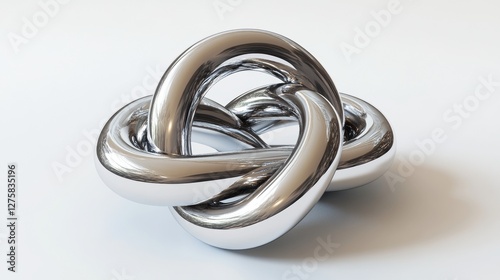 A 3D-rendered metal torus knot displayed against a clean white background. 