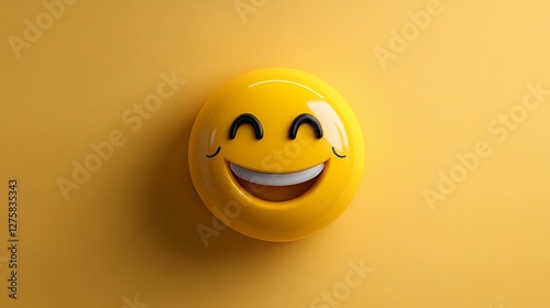 3D yellow smiley face on solid color background to celebrate day of laughter and happiness