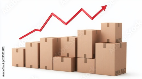 A series of cardboard boxes stacked on top of each other with a red arrow pointing upwards. The boxes are arranged in a way that they form a graph, with the boxes representing data points