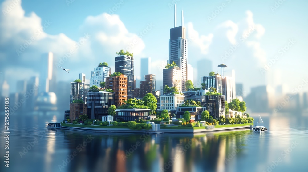 Obraz premium Eco City Island Sustainable Urban Landscape Design