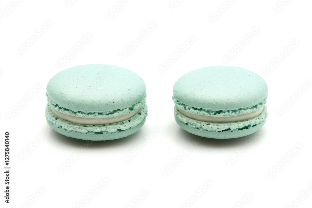 Delightful turquoise macarons arranged on a clean white background showcasing exquisite details and textures