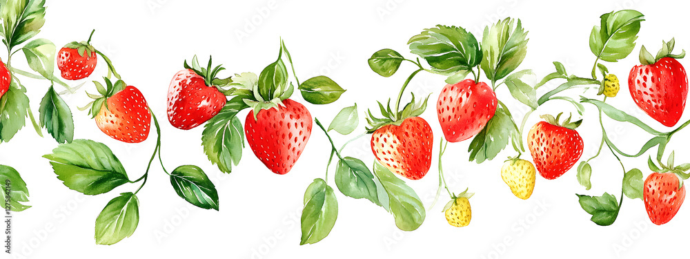 Strawberry pattern, white background, watercolor style
