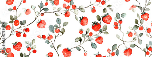 Wallpaper Mural Strawberry pattern, white background, watercolor style
 Torontodigital.ca