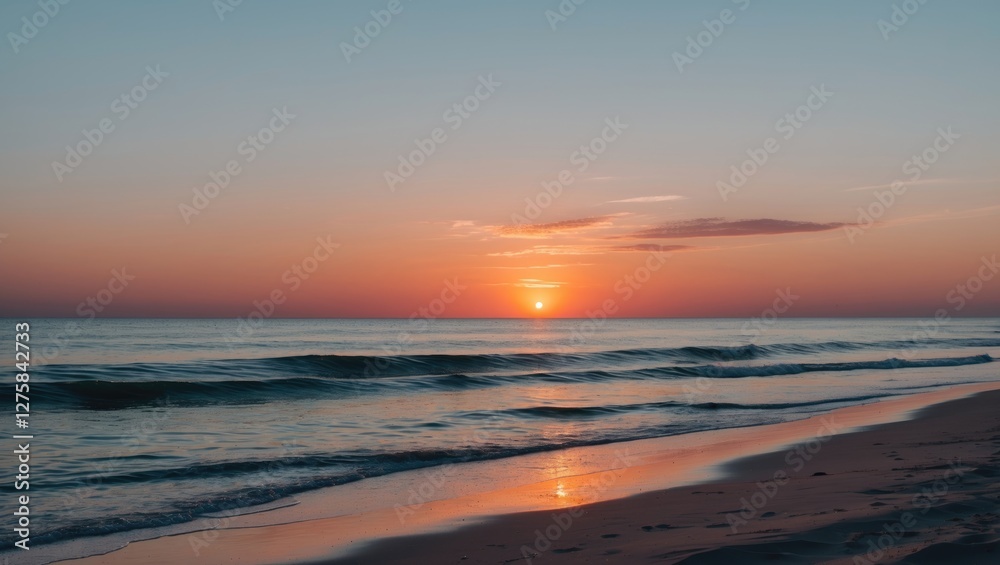 Obraz premium Tranquil Beach Sunset with Gentle Waves and Colorful Sky Reflection