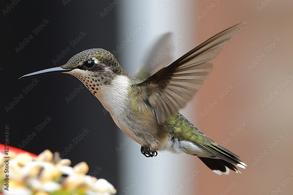 Fototapeta premium Hummingbird in flight near feeder (1)