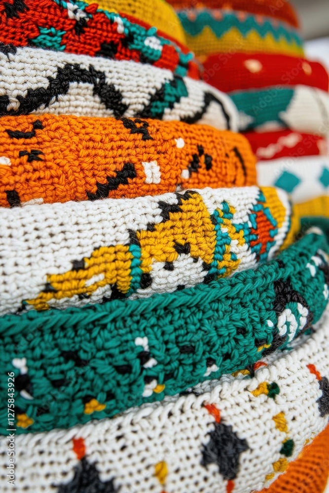 Colorful woven textiles showcasing intricate patterns and textures. Colorful woven textiles showcasing intricate patterns and textures.