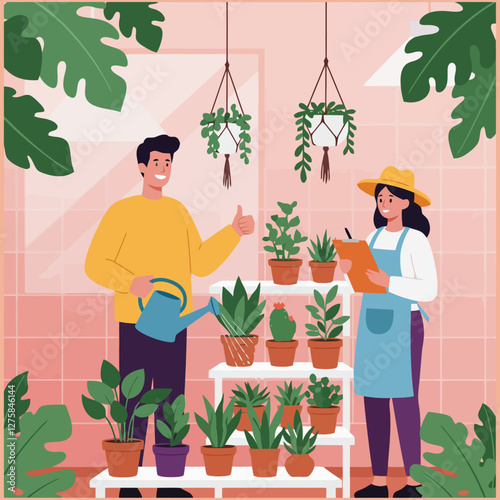 Watering Plants in a Greenhouse with Help From a Florist