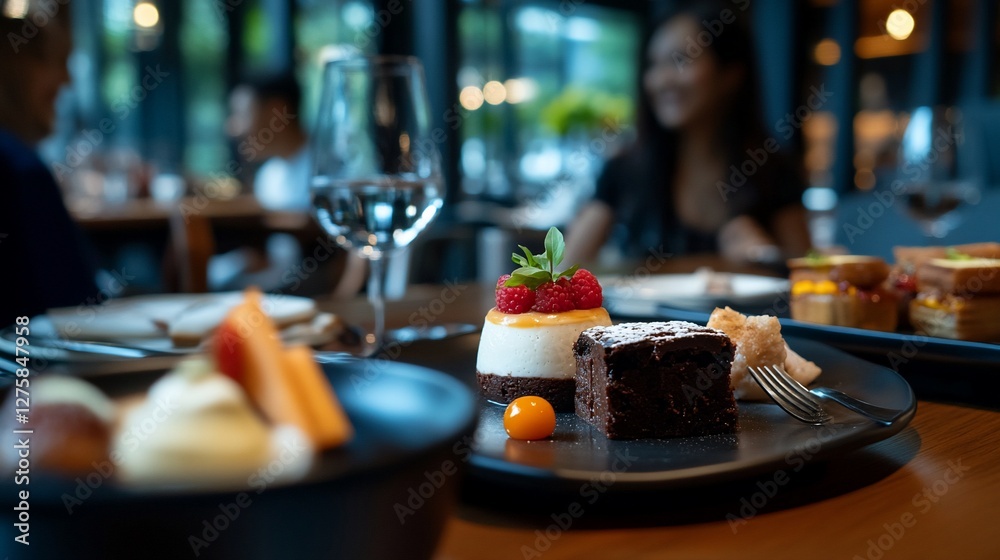 Elegant Dessert Platter at Upscale Restaurant with Soft Bokeh Background Elegant Dessert Platter at Upscale Restaurant with Soft Bokeh Background
