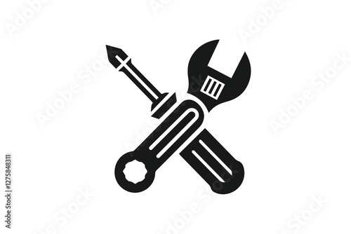 Simple black and white tools icon for repair and maintenance.