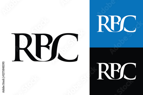 The image shows a flat monogram logo design of an initial letter RBC in serif font in black color that looks classic and clean on a white background.