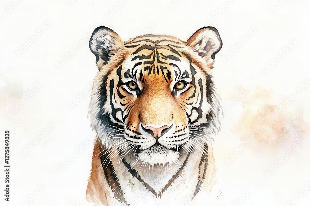 Naklejka premium Stunning watercolor portrait of a majestic tiger face.