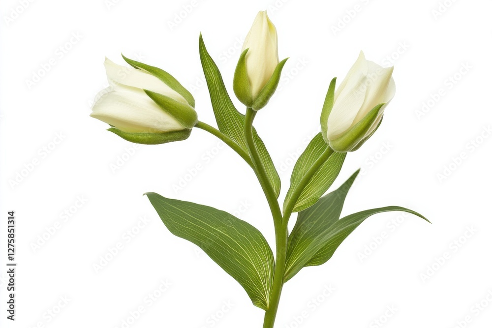 Obraz premium Professional stock photo of gentian flower with buds and leaves isolated on white background