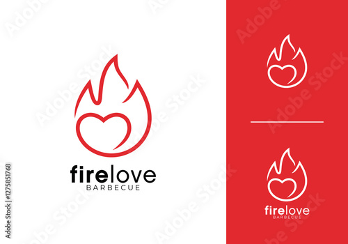 love and fire logo. line art style design vector graphic