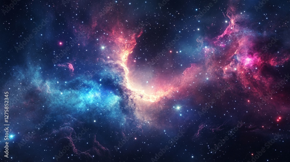 Deep-space scene with colorful nebulae and twinkling stars, futuristic and awe-inspiring. Deep-space scene with colorful nebulae and twinkling stars, futuristic and awe-inspiring.