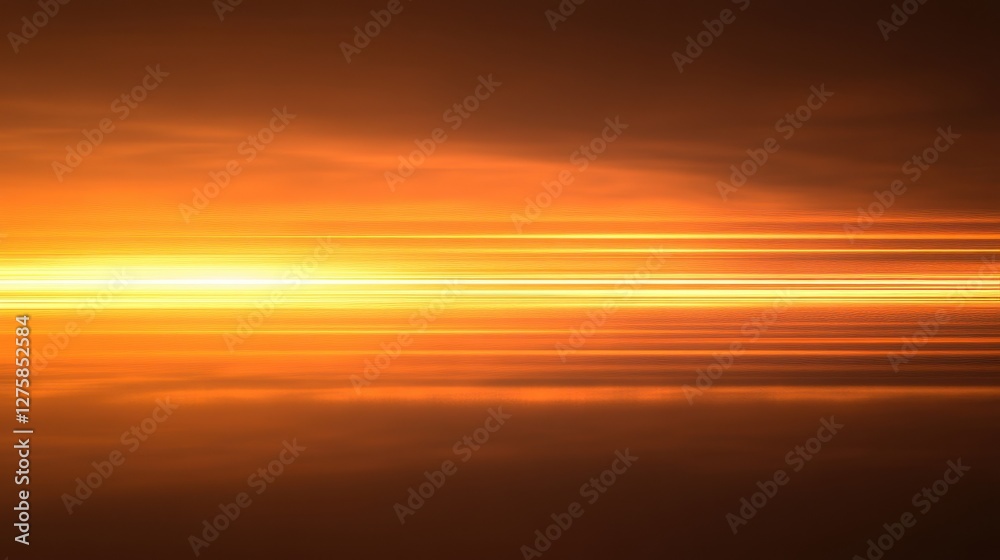 Fototapeta premium Stunning sunset with vibrant orange and gold hues reflecting off a calm water surface, creating a tranquil and mesmerizing atmosphere.