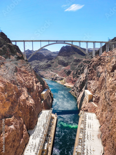 Scenic View of Hoover Dam and Bridge in Arizona-Nevada Border