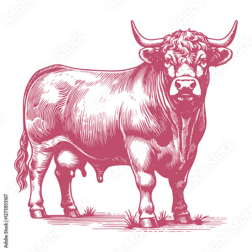 Hand-drawn vector illustration of Dexter cattle in a detailed minimalist line art style for modern and creative projects