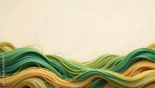 abstract green yellow wavy background with copy space. Yellow and green noodle background. 
