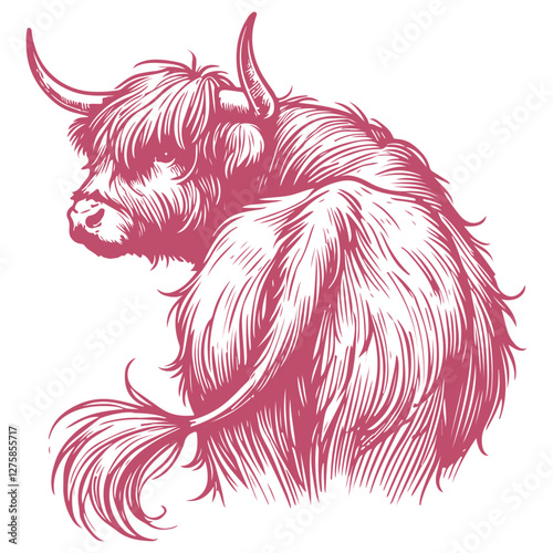 Hand-drawn vector illustration of Highland Cow Illustration2 in a detailed minimalist line art style for modern and creative projects