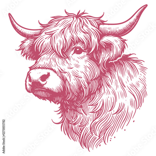 Hand-drawn vector illustration of Highland Cow Illustration4 in a detailed minimalist line art style for modern and creative projects