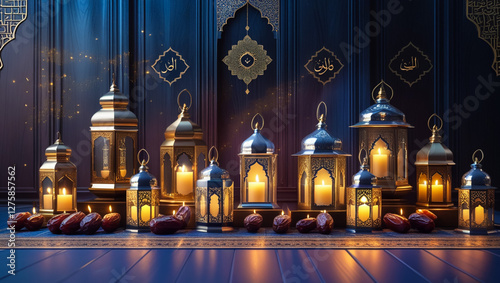 illustration of illuminated lamp on Eid Mubarak (Happy Eid) background,lanterne for eid mubarak