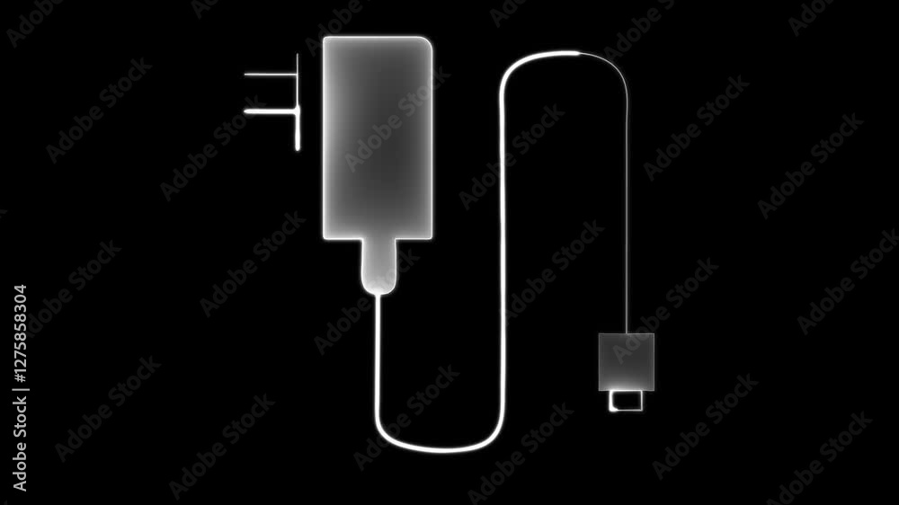 Glowing neon blue color USB cable animation icon on black background. Computer USB socket data cable symbol. Connect external device USB sign. Glowing neon blue color USB cable animation icon on black background. Computer USB socket data cable symbol. Connect external device USB sign.