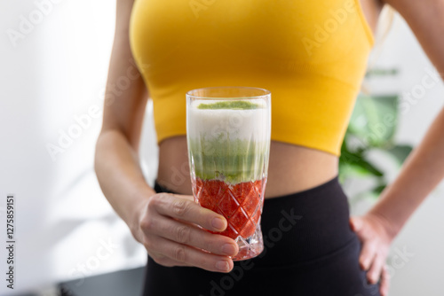 Healthy Matcha Latte Strawberry – Fitness and Wellness Concept
