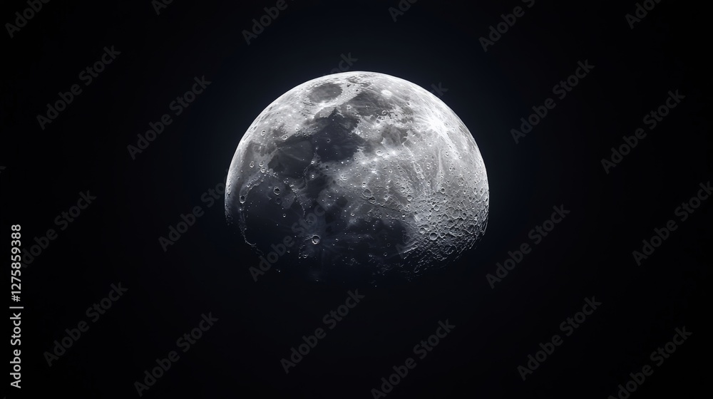 Obraz premium Minimalist moon design with soft glowing light against a deep black background, elegant simplicity.