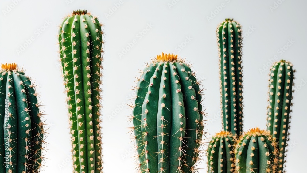 Naklejka premium Textured Macro Image of Cacti Isolated on White Background with Empty Space for Text Ideal for Nature and Botanical Designs