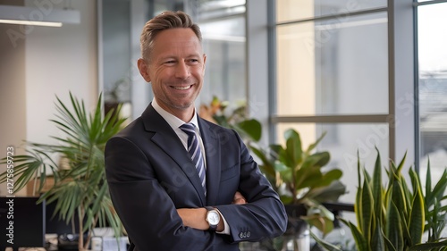 Wallpaper Mural Successful Businessman Portrait Confident Smile Professional Attire Modern Office Background Happy Executive Manager Corporate Leader Strong Leadership Achievement Wealthy Entrepreneur Businessperson  Torontodigital.ca