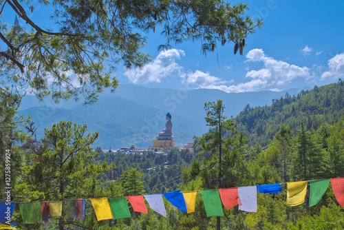 Viewpoint overlooking Buddha Dordenma Statue in Thimphu City, Bhutan