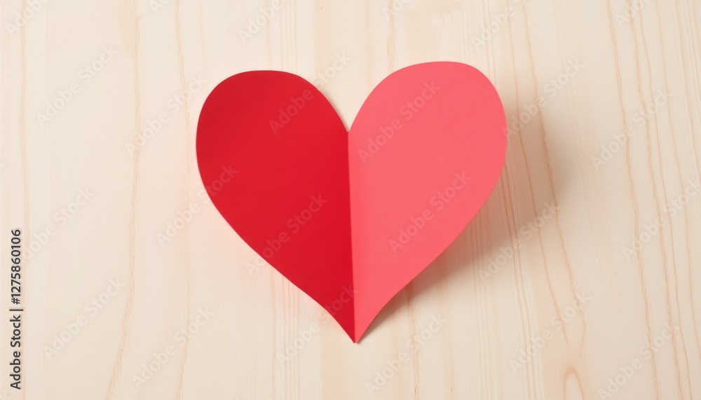 red heart cut out of paper on wooden table. Valentine's day concept red heart cut out of paper on wooden table. Valentine's day concept