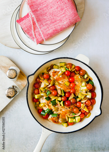 Cooked chicken with mediterranean vegetables photo