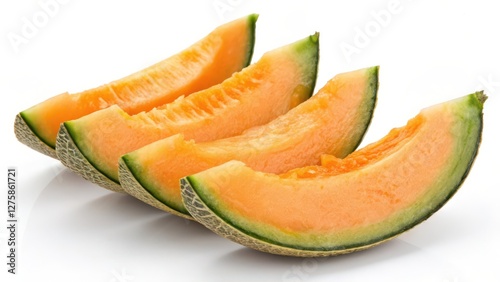 Cantaloupe Slices on White Background