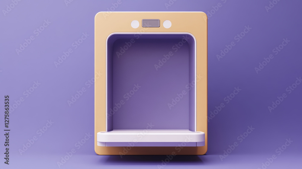 Pastel yellow and purple minimalist oven illustration against a purple background. Clean lines and simple design. 3D rendering. Pastel yellow and purple minimalist oven illustration against a purple background. Clean lines and simple design. 3D rendering.