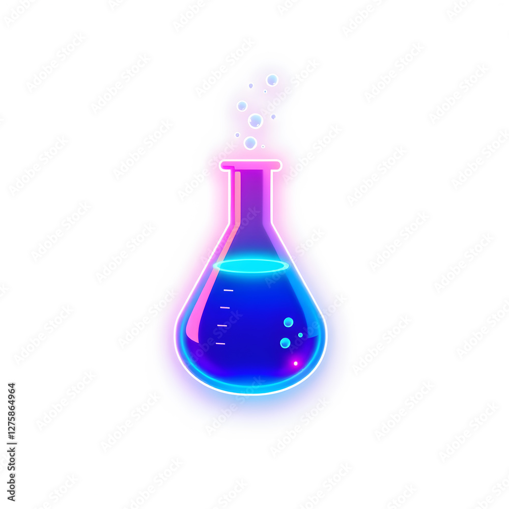 Beaker holographic 3D icon. neon symbol vector illustration isolated on white background. Generative AI