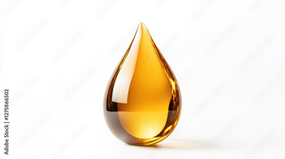 Fototapeta premium Drop of golden oil isolated on white background