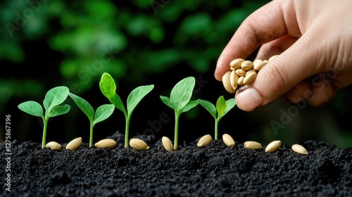 Sowing seeds into nutrient-rich soil fosters the vigorous growth of healthy plants, creating a vibrant and flourishing garden under the warm daylight