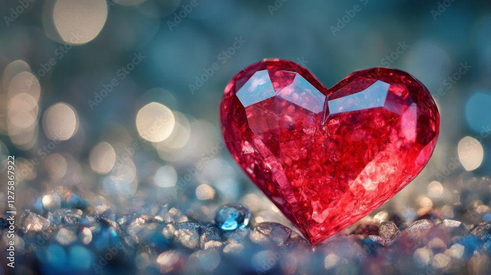 Red heart is on a blue background Red heart is on a blue background