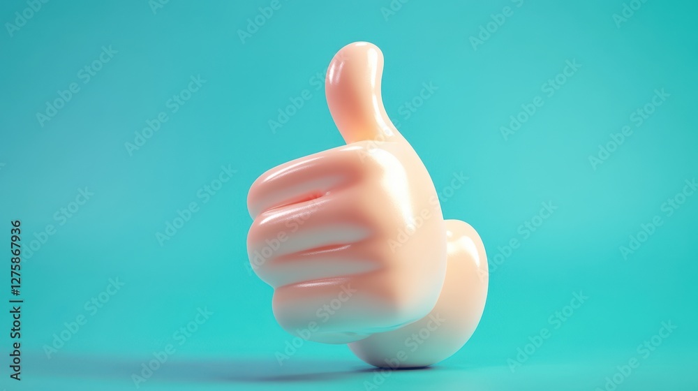 A vibrant and playful 3D rendering of a thumbs-up gesture, symbolizing positivity and approval against a bright turquoise background. A vibrant and playful 3D rendering of a thumbs-up gesture, symbolizing positivity and approval against a bright turquoise background.