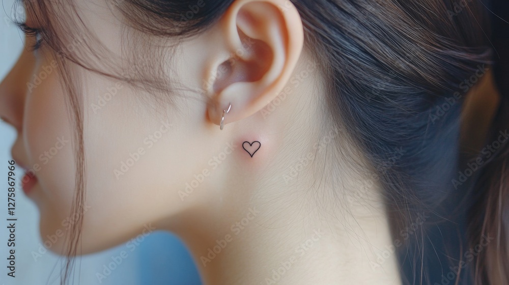 Naklejka premium Delicate Heart Tattoo on a Woman's Neck