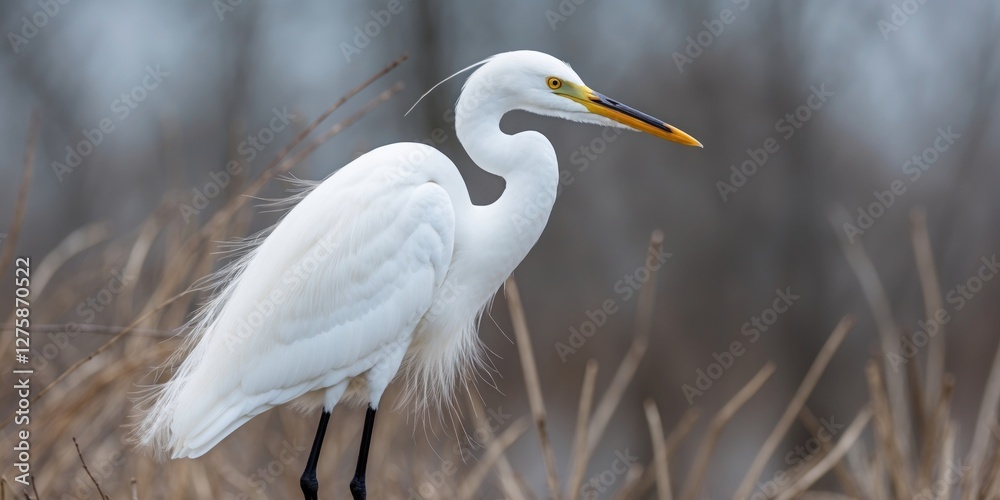 Obraz premium Snowy Egret Standing Gracefully in Nature with Ample Copy Space for Text Overlay