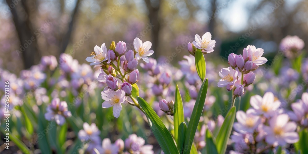 Spring Blossoms of Honey-Bearing Plant in a Colorful Garden with Soft Focus and Space for Text or Design Elements Spring Blossoms of Honey-Bearing Plant in a Colorful Garden with Soft Focus and Space for Text or Design Elements