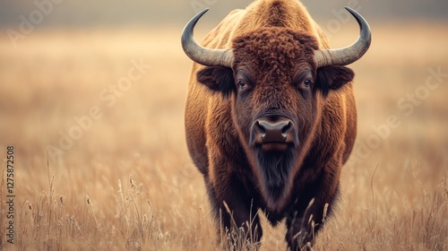 Majestic European Bison in Autumnal Meadow