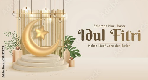 4K Animation Islamic Special Days Concepts Ramadan,Eid Mubarak, Eid al-adha, Eid qurban, Eid fitr, Al Hijra With 3D Moon and Star